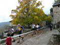 Into the centre of the village for refreshments - Castel de Cantobre G&icirc;tes, Aveyron, France
