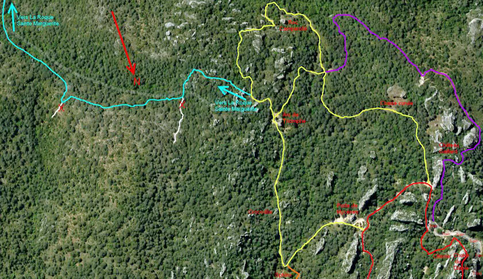 Map for walking from La Roque Sainte Marguerite to The Rocks of Montpellier Le Vieux